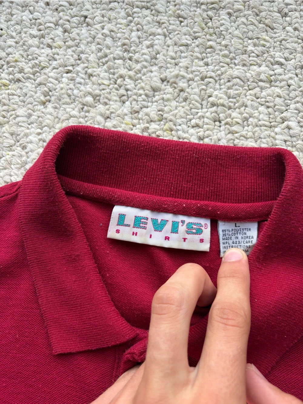 80s Vintage Levi's Men's Cranberry Red Polo Shirt. Size Large.
